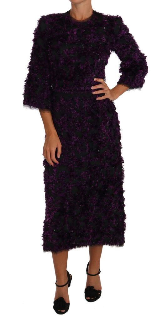  - Elegant Fringe Sheath Dress in Purple & Black