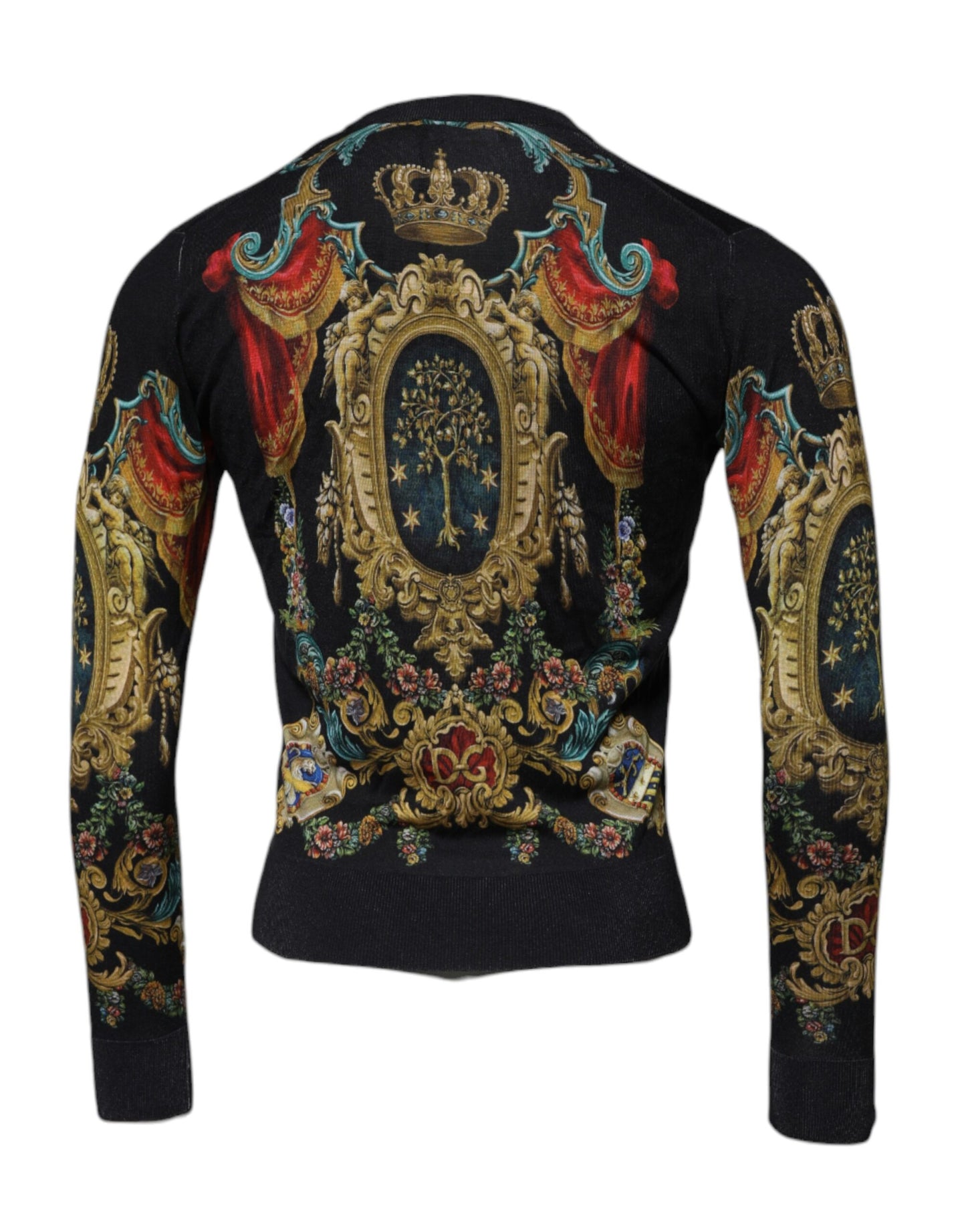 Dolce & Gabbana Black Heraldic DG Silk Round Neck Pullover Men's Sweater – 100% Authentic