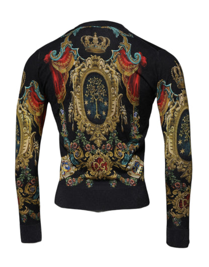 Dolce & Gabbana Black Heraldic DG Silk Round Neck Pullover Men's Sweater – 100% Authentic