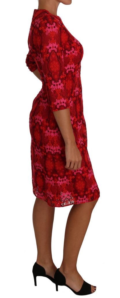  - Elegant Floral Crochet Knee-Length Dress