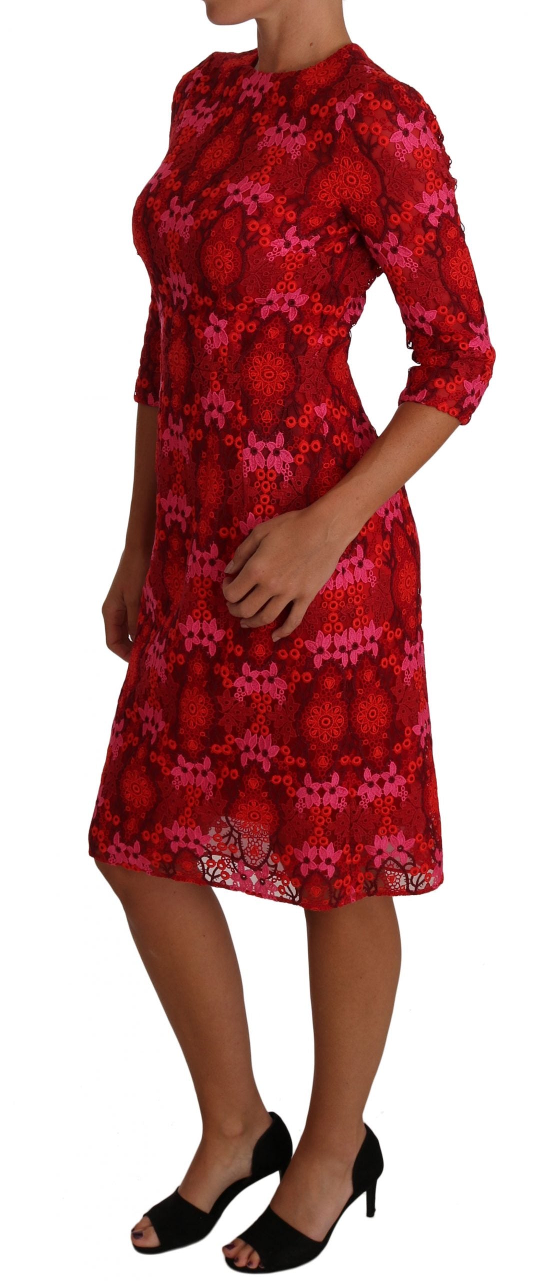  - Elegant Floral Crochet Knee-Length Dress