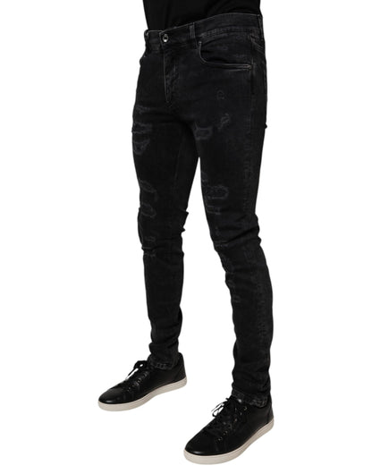 Dolce & Gabbana Black Tattered Cotton Skinny Denim Jeans