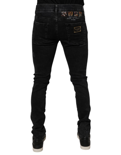 Dolce & Gabbana Black Tattered Cotton Skinny Denim Jeans
