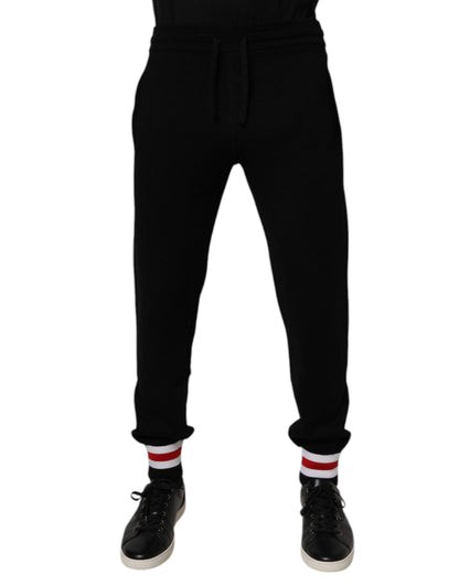 Dolce & Gabbana Black Wool Mid Waist Jogger Sweatpants