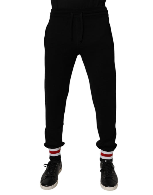 Dolce & Gabbana Black Wool Mid Waist Jogger Sweatpants