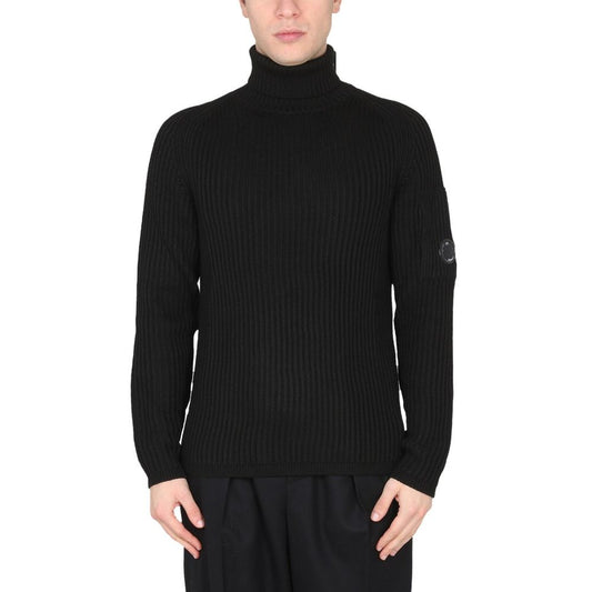 C.P. Company Black Ribbed Wool Turtleneck Sweater