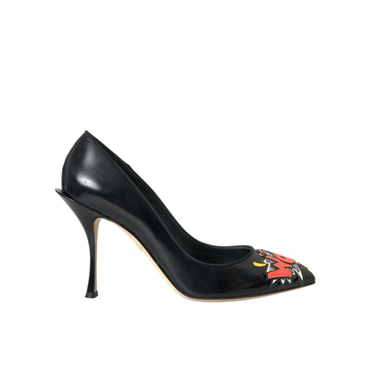 Dolce & Gabbana Black Leather Pump: Elegant Patch-Embellished Heels