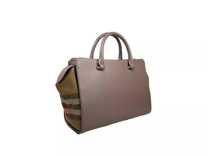 Burberry Small Banwell Leather Tote Bag in Grey Mink