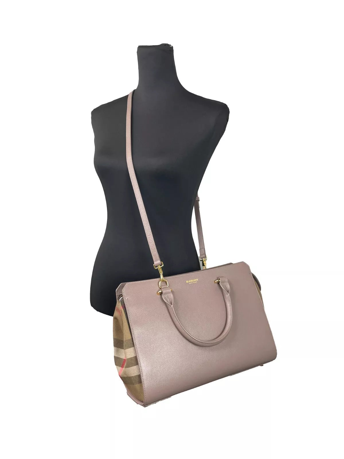 Burberry Small Banwell Leather Tote Bag in Grey Mink
