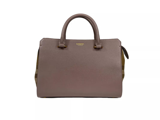 Burberry Small Banwell Leather Tote Bag in Grey Mink