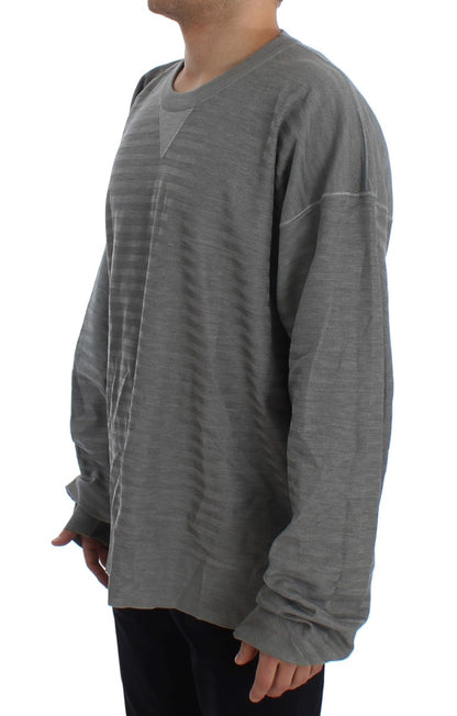  - Elegant Gray Silk Crewneck Pullover Sweater