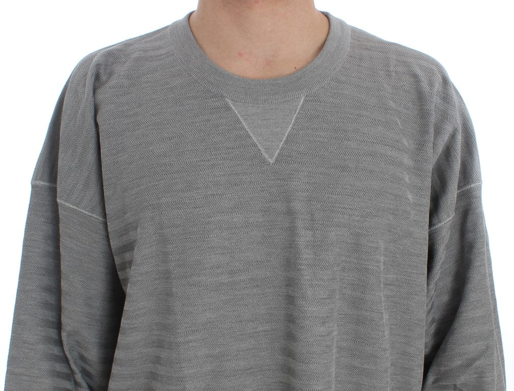  - Elegant Gray Silk Crewneck Pullover Sweater