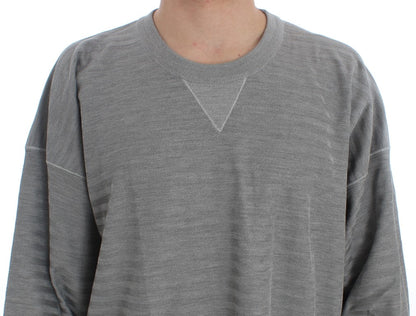  - Elegant Gray Silk Crewneck Pullover Sweater