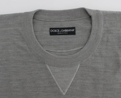  - Elegant Gray Silk Crewneck Pullover Sweater