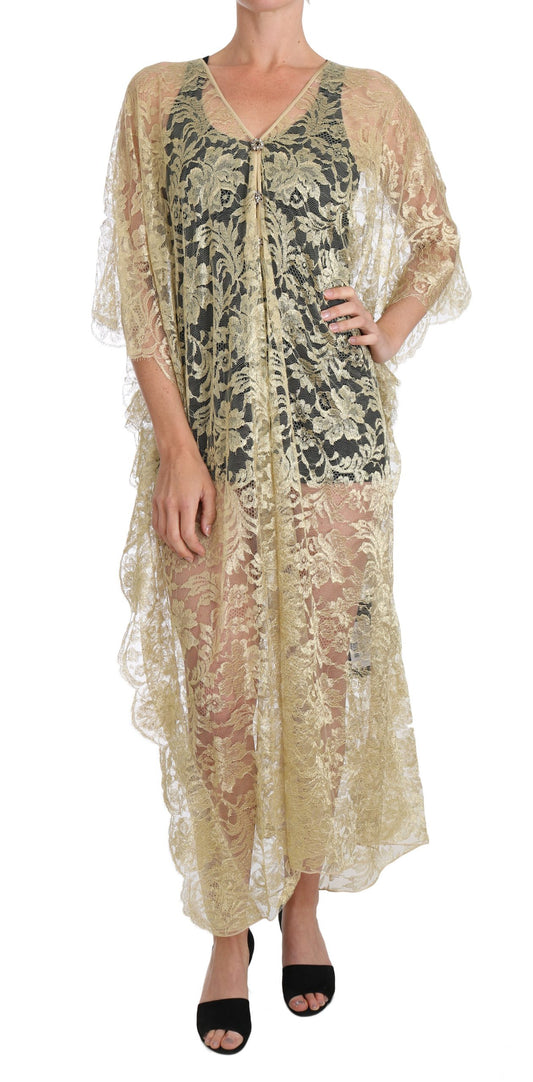  - Golden Floral Lace Kaftan Sundress