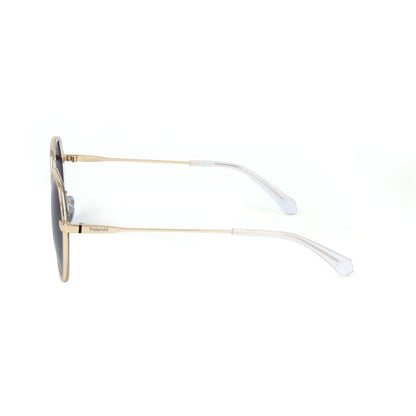 Polaroid Unisex Sunglasses – Golden Stainless Steel Frame, Grey Lenses, 55mm