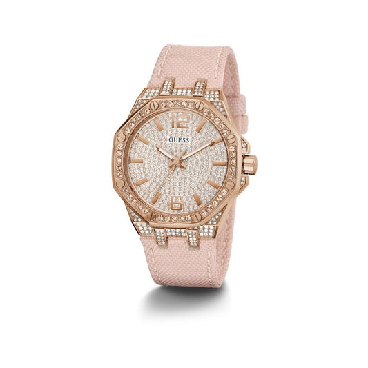 Guess Women’s Watch, Grey Dial, Pink Leather Strap