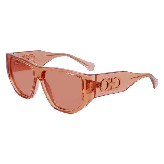 Ferragamo Unisex Sunglasses – Orange Injected Frame with Pink Lenses, 56mm