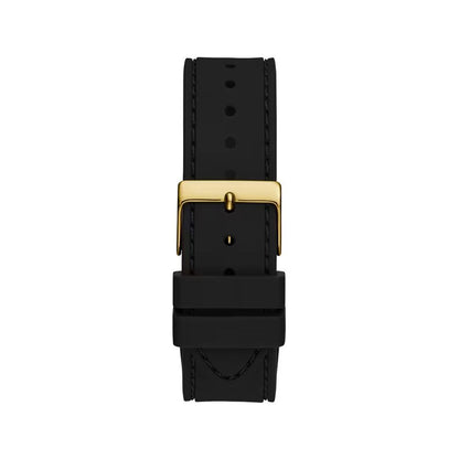 Guess Men’s Watch, Golden Dial, Black Silicone Strap