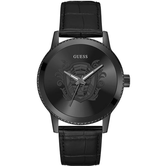 Guess Men’s Black Leather Strap Watch