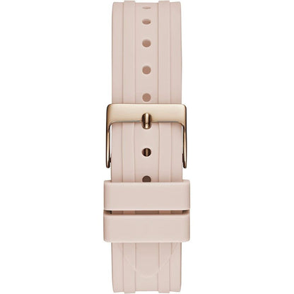 Guess Women’s Watch, Golden Dial, Pink Silicone Bracelet