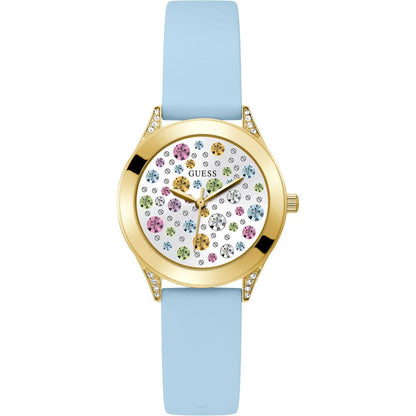 Guess Women's Watch, Multicoloured Dial, Blue Silicone Strap