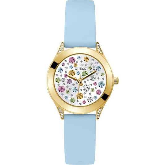 Guess Women's Watch, Multicoloured Dial, Blue Silicone Strap