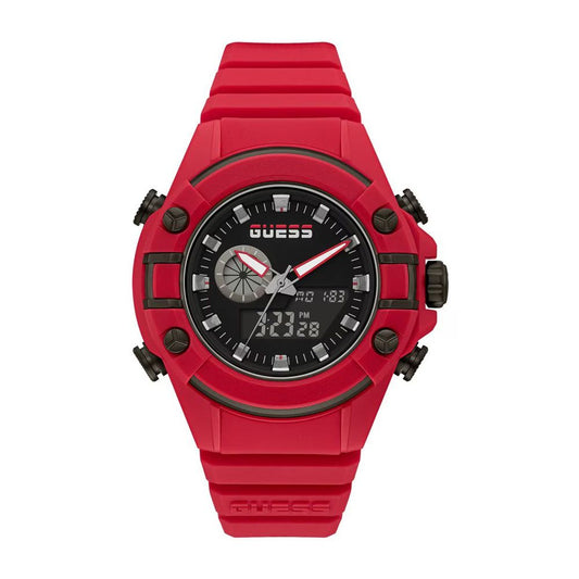 Guess Men's Red Silicone Watch with Analog/Digital Display