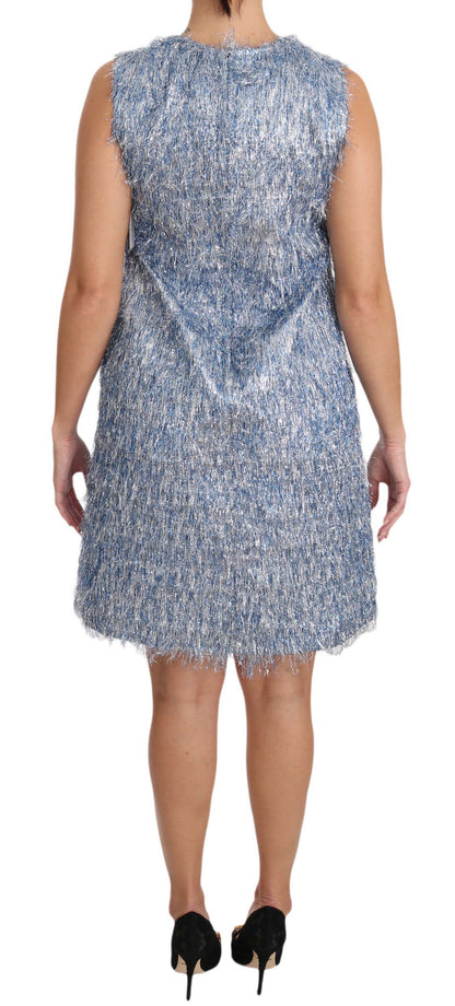  - Elegant Light Blue Fringe Shift Dress