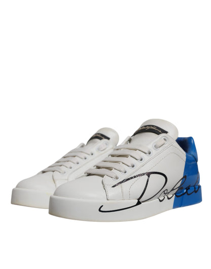 Dolce & Gabbana White Blue Logo Portofino Sneakers