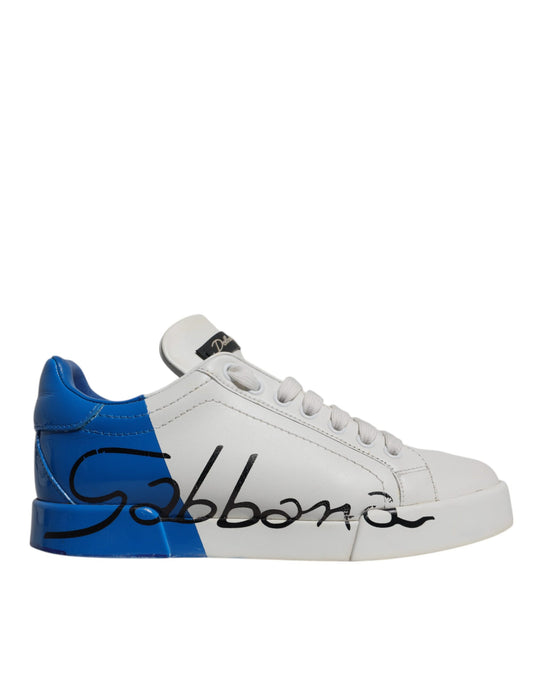 Dolce & Gabbana White Blue Logo Portofino Sneakers