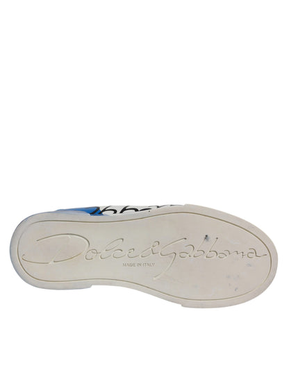 Dolce & Gabbana White Blue Logo Portofino Sneakers