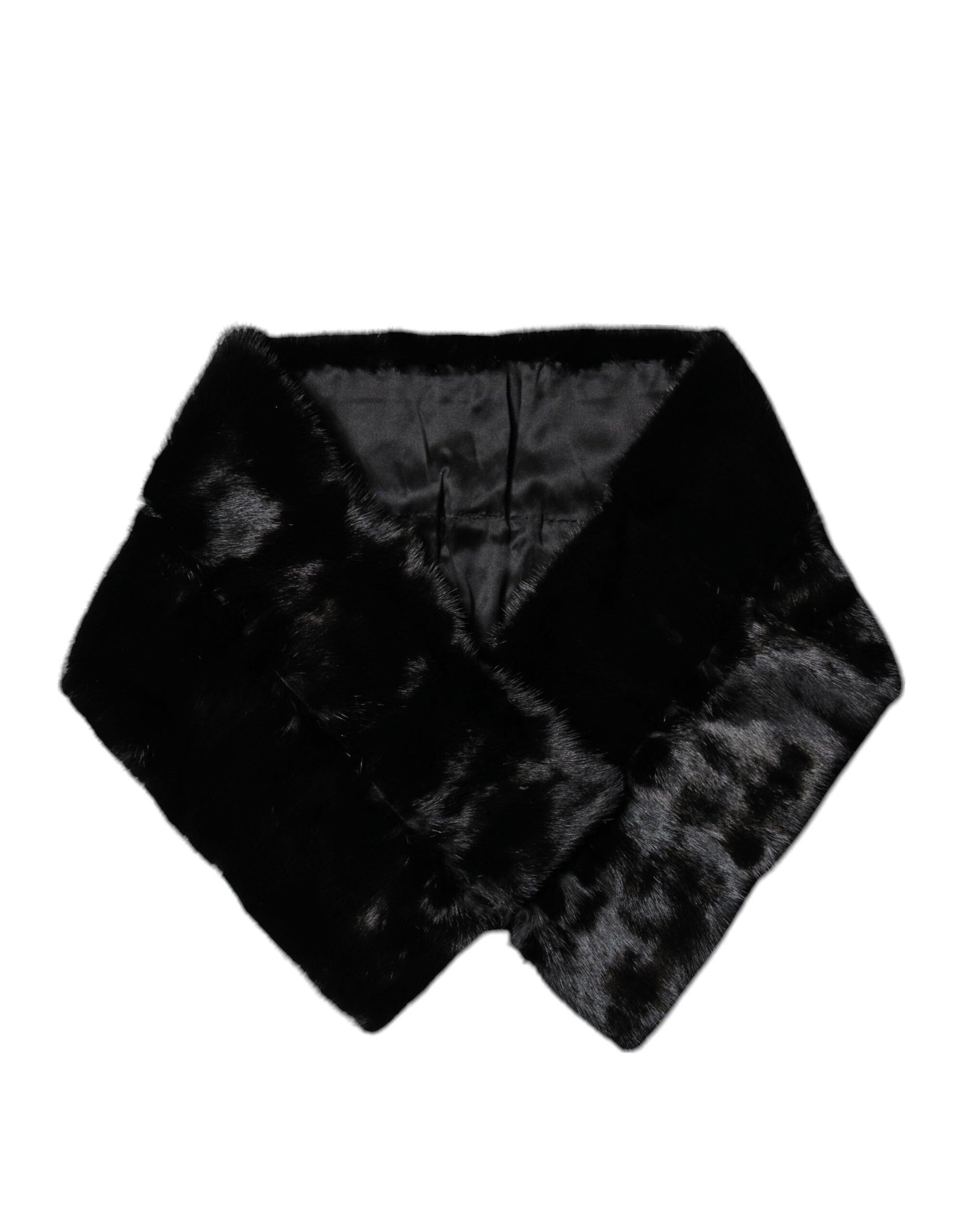 Dolce & Gabbana Black Fur Shawl Neck Wrap Cover Collar Scarf