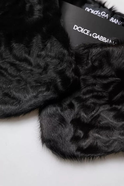Dolce & Gabbana Black Lamb Fur Collar Neck Wrap Scarf