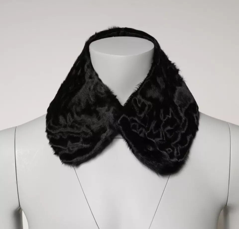 Dolce & Gabbana Black Lamb Fur Collar Neck Wrap Scarf
