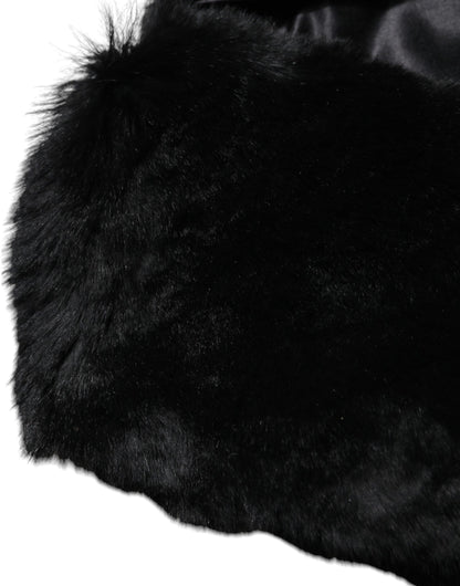 Dolce & Gabbana Black Lamb Fur Collar Women's Neck Wrap Scarf