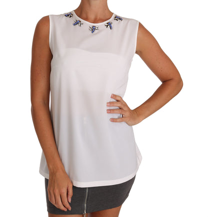  - Elegant Embellished Sleeveless Silk Blouse