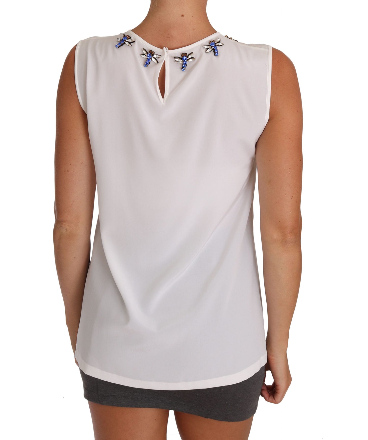  - Elegant Embellished Sleeveless Silk Blouse