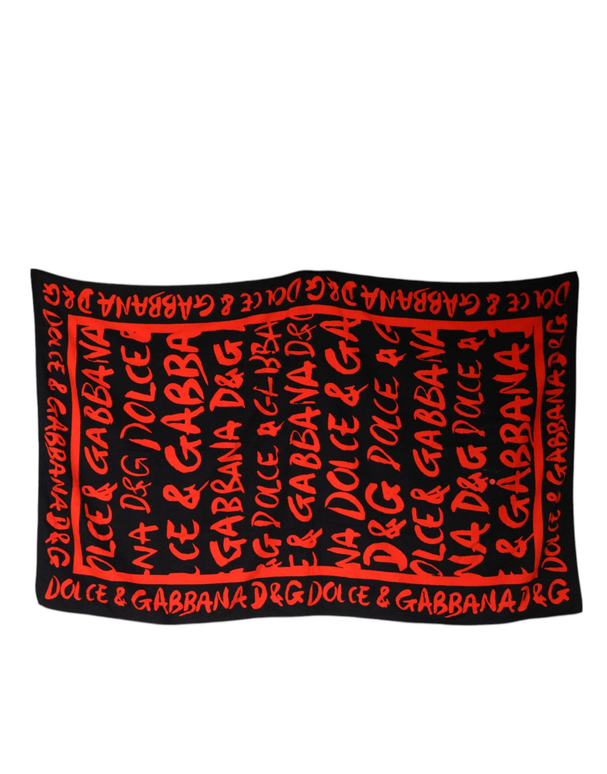 Dolce & Gabbana Black & Red Logo Print Cotton Beach Towel