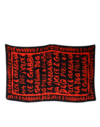 Dolce & Gabbana Black & Red Logo Print Cotton Beach Towel