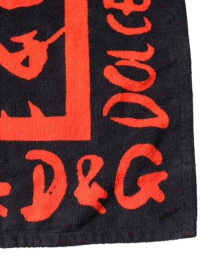 Dolce & Gabbana Black & Red Logo Print Cotton Beach Towel