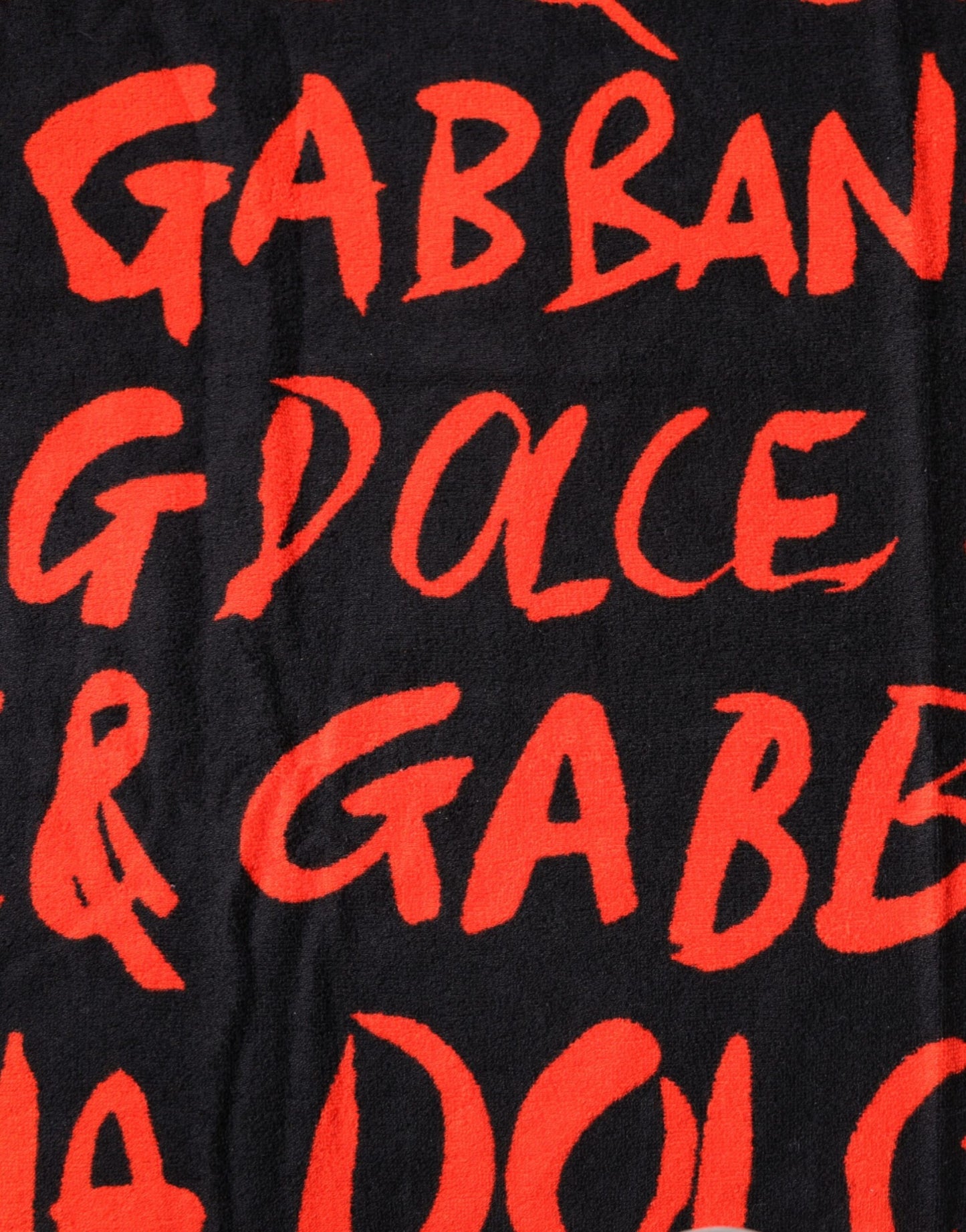 Dolce & Gabbana Black & Red Logo Print Cotton Beach Towel