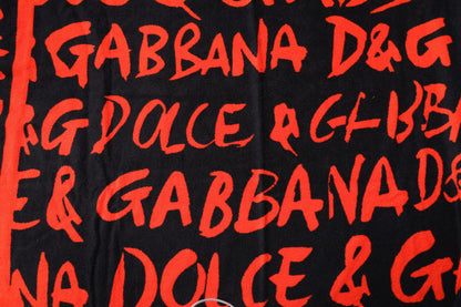 Dolce & Gabbana Black & Red Logo Print Cotton Beach Towel