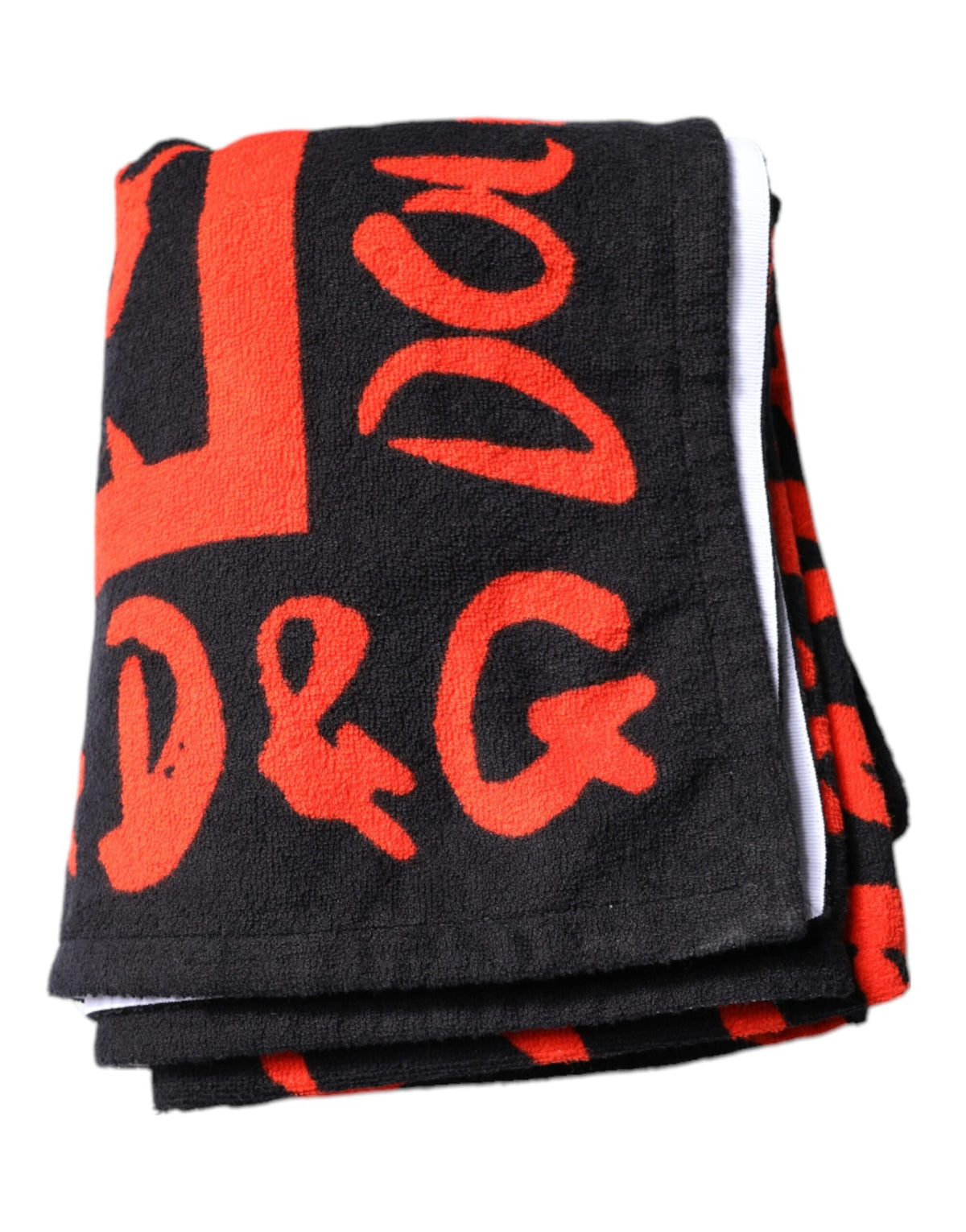 Dolce & Gabbana Black & Red Logo Print Cotton Beach Towel