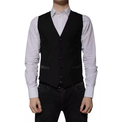 Dolce & Gabbana Black Wool Formal Dress Waistcoat Vest