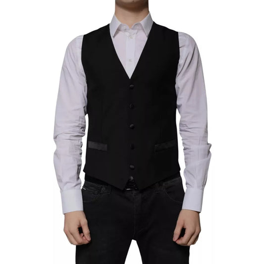 Dolce & Gabbana Black Wool Formal Dress Waistcoat Vest