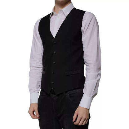 Dolce & Gabbana Black Wool Formal Dress Waistcoat Vest