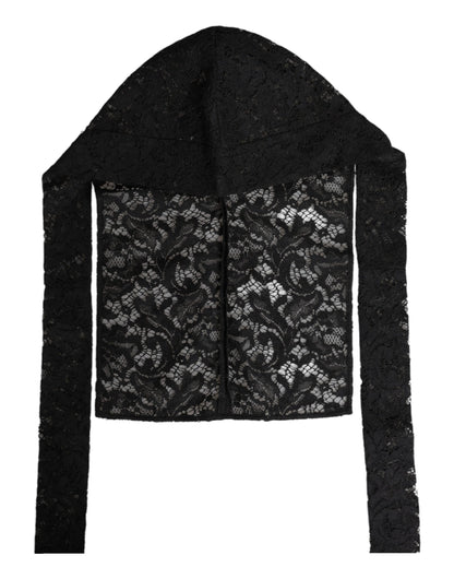 Dolce & Gabbana Black Floral Lace Hooded Bolero Top