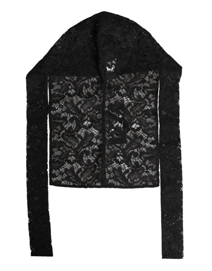 Dolce & Gabbana Black Floral Lace Hooded Bolero Top