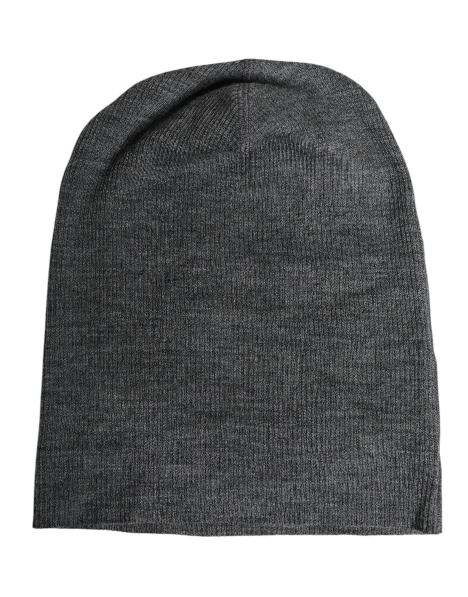 Dolce & Gabbana Grey Wool Blend Knitted Beanie Cap